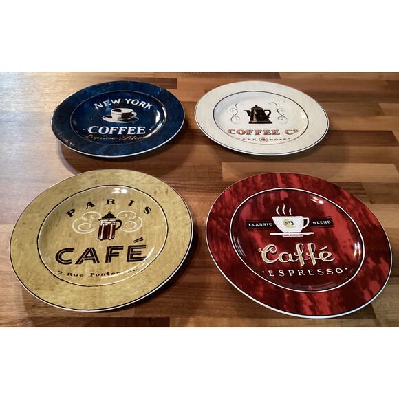 Sakura Coffee Break Salad Dessert Plates Set Of 4 Coffee Themed Plates 8.25” - Picture 2 of 9